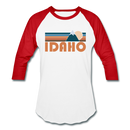 Idaho Baseball T-Shirt - Retro Mountain Unisex Idaho Raglan T Shirt - white/red