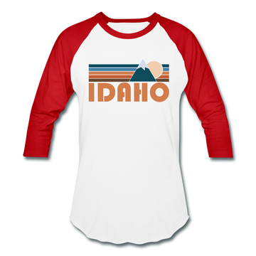 Idaho Baseball T-Shirt - Retro Mountain Unisex Idaho Raglan T Shirt - white/red