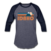 Idaho Baseball T-Shirt - Retro Mountain Unisex Idaho Raglan T Shirt - heather blue/navy