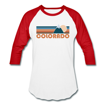 Colorado Baseball T-Shirt - Retro Mountain Unisex Colorado Raglan T Shirt - white/red