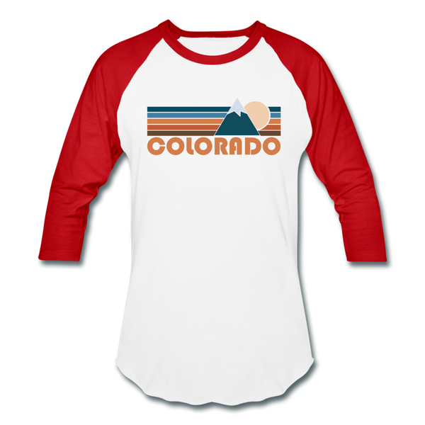 Colorado Baseball T-Shirt - Retro Mountain Unisex Colorado Raglan T Shirt - white/red