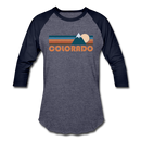 Colorado Baseball T-Shirt - Retro Mountain Unisex Colorado Raglan T Shirt - heather blue/navy