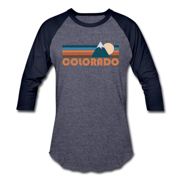 Colorado Baseball T-Shirt - Retro Mountain Unisex Colorado Raglan T Shirt - heather blue/navy
