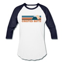 Crested Butte, Colorado Baseball T-Shirt - Retro Mountain Unisex Crested Butte Raglan T Shirt - white/navy