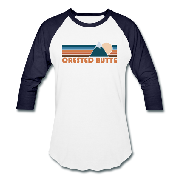 Crested Butte, Colorado Baseball T-Shirt - Retro Mountain Unisex Crested Butte Raglan T Shirt - white/navy