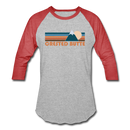 Crested Butte, Colorado Baseball T-Shirt - Retro Mountain Unisex Crested Butte Raglan T Shirt - heather gray/red