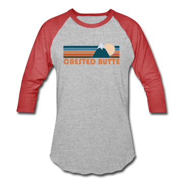 Crested Butte, Colorado Baseball T-Shirt - Retro Mountain Unisex Crested Butte Raglan T Shirt - heather gray/red