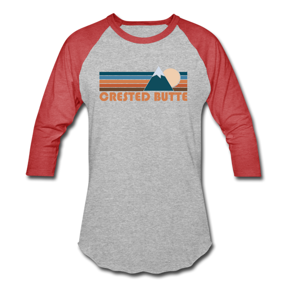 Crested Butte, Colorado Baseball T-Shirt - Retro Mountain Unisex Crested Butte Raglan T Shirt - heather gray/red