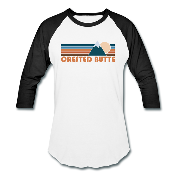 Crested Butte, Colorado Baseball T-Shirt - Retro Mountain Unisex Crested Butte Raglan T Shirt - white/black