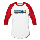Crested Butte, Colorado Baseball T-Shirt - Retro Mountain Unisex Crested Butte Raglan T Shirt - white/red
