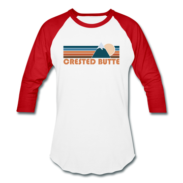 Crested Butte, Colorado Baseball T-Shirt - Retro Mountain Unisex Crested Butte Raglan T Shirt - white/red