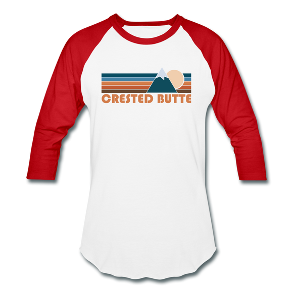 Crested Butte, Colorado Baseball T-Shirt - Retro Mountain Unisex Crested Butte Raglan T Shirt - white/red