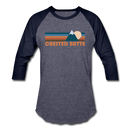 Crested Butte, Colorado Baseball T-Shirt - Retro Mountain Unisex Crested Butte Raglan T Shirt - heather blue/navy