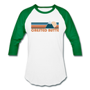 Crested Butte, Colorado Baseball T-Shirt - Retro Mountain Unisex Crested Butte Raglan T Shirt - white/kelly green