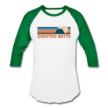 Crested Butte, Colorado Baseball T-Shirt - Retro Mountain Unisex Crested Butte Raglan T Shirt - white/kelly green