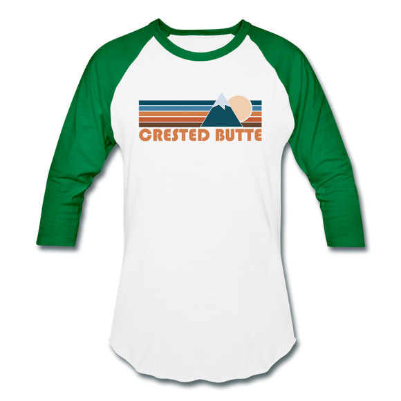 Crested Butte, Colorado Baseball T-Shirt - Retro Mountain Unisex Crested Butte Raglan T Shirt - white/kelly green