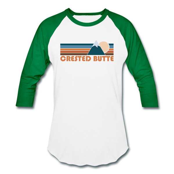 Crested Butte, Colorado Baseball T-Shirt - Retro Mountain Unisex Crested Butte Raglan T Shirt - white/kelly green