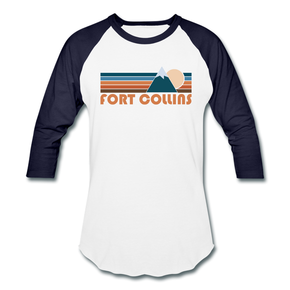 Fort Collins, Colorado Baseball T-Shirt - Retro Mountain Unisex Fort Collins Raglan T Shirt - white/navy
