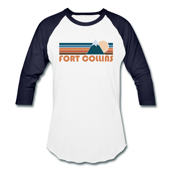 Fort Collins, Colorado Baseball T-Shirt - Retro Mountain Unisex Fort Collins Raglan T Shirt - white/navy