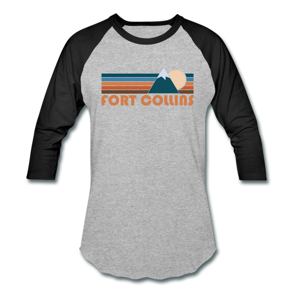 Fort Collins, Colorado Baseball T-Shirt - Retro Mountain Unisex Fort Collins Raglan T Shirt - heather gray/black