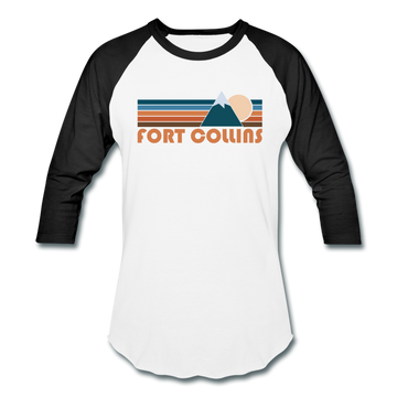 Fort Collins, Colorado Baseball T-Shirt - Retro Mountain Unisex Fort Collins Raglan T Shirt - white/black