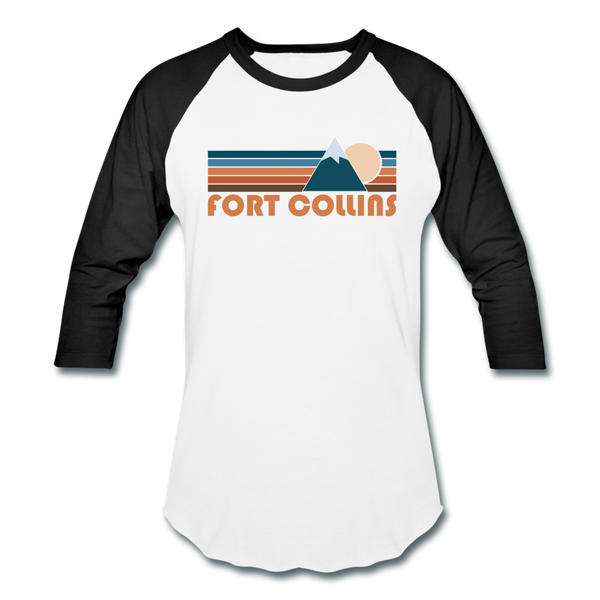 Fort Collins, Colorado Baseball T-Shirt - Retro Mountain Unisex Fort Collins Raglan T Shirt - white/black