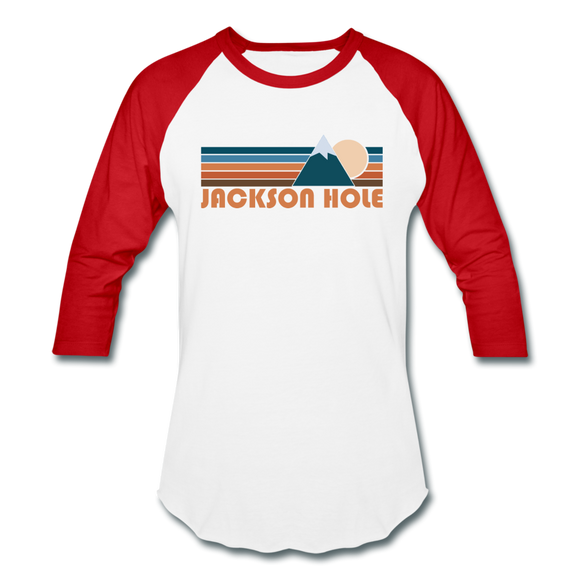 Jackson Hole, Wyoming Baseball T-Shirt - Retro Mountain Unisex Jackson Hole Raglan T Shirt - white/red