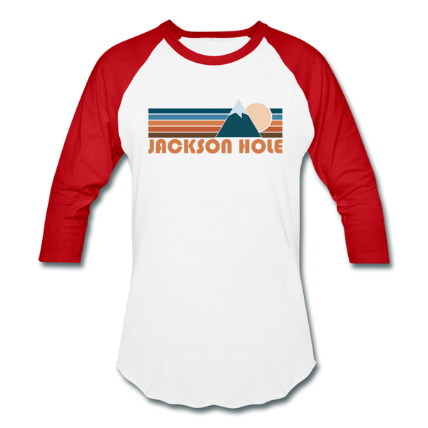 Jackson Hole, Wyoming Baseball T-Shirt - Retro Mountain Unisex Jackson Hole Raglan T Shirt - white/red