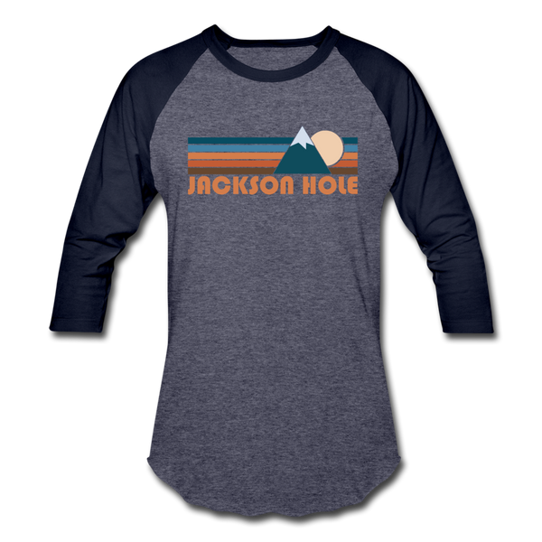 Jackson Hole, Wyoming Baseball T-Shirt - Retro Mountain Unisex Jackson Hole Raglan T Shirt - heather blue/navy