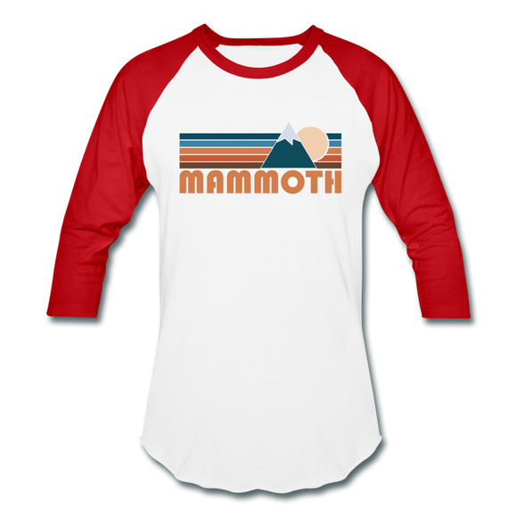 Mammoth, California Baseball T-Shirt - Retro Mountain Unisex Mammoth Raglan T Shirt - white/red