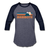 Mammoth, California Baseball T-Shirt - Retro Mountain Unisex Mammoth Raglan T Shirt - heather blue/navy