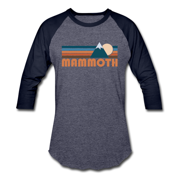Mammoth, California Baseball T-Shirt - Retro Mountain Unisex Mammoth Raglan T Shirt - heather blue/navy