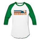 Mammoth, California Baseball T-Shirt - Retro Mountain Unisex Mammoth Raglan T Shirt - white/kelly green