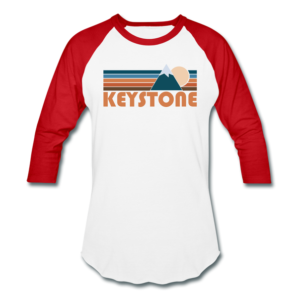 Keystone, Colorado Baseball T-Shirt - Retro Mountain Unisex Keystone Raglan T Shirt - white/red