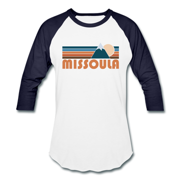 Missoula, Montana Baseball T-Shirt - Retro Mountain Unisex Missoula Raglan T Shirt - white/navy