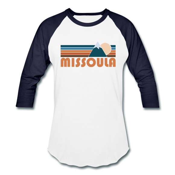 Missoula, Montana Baseball T-Shirt - Retro Mountain Unisex Missoula Raglan T Shirt - white/navy