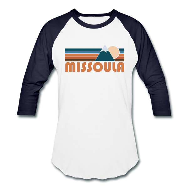 Missoula, Montana Baseball T-Shirt - Retro Mountain Unisex Missoula Raglan T Shirt - white/navy