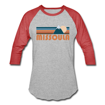 Missoula, Montana Baseball T-Shirt - Retro Mountain Unisex Missoula Raglan T Shirt - heather gray/red