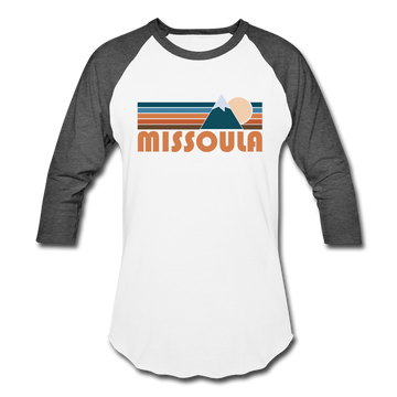 Missoula, Montana Baseball T-Shirt - Retro Mountain Unisex Missoula Raglan T Shirt - white/charcoal