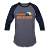 Missoula, Montana Baseball T-Shirt - Retro Mountain Unisex Missoula Raglan T Shirt - heather blue/navy