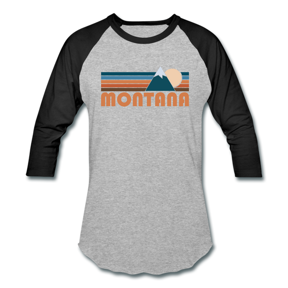 Montana Baseball T-Shirt - Retro Mountain Unisex Montana Raglan T Shirt - heather gray/black