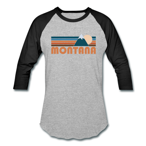 Montana Baseball T-Shirt - Retro Mountain Unisex Montana Raglan T Shirt - heather gray/black
