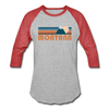 Montana Baseball T-Shirt - Retro Mountain Unisex Montana Raglan T Shirt - heather gray/red