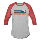 Montana Baseball T-Shirt - Retro Mountain Unisex Montana Raglan T Shirt - heather gray/red
