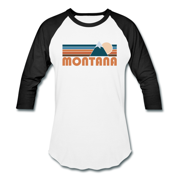 Montana Baseball T-Shirt - Retro Mountain Unisex Montana Raglan T Shirt - white/black
