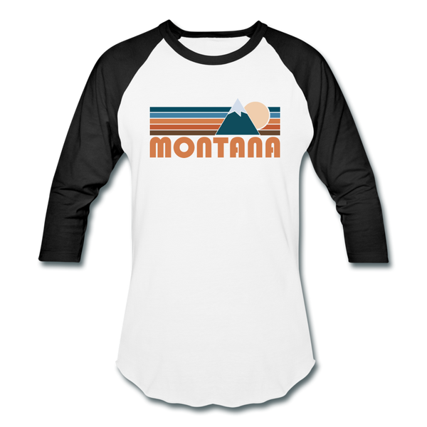 Montana Baseball T-Shirt - Retro Mountain Unisex Montana Raglan T Shirt - white/black