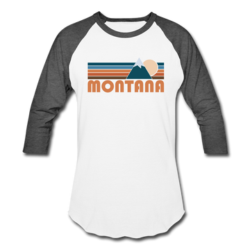 Montana Baseball T-Shirt - Retro Mountain Unisex Montana Raglan T Shirt - white/charcoal