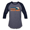 Montana Baseball T-Shirt - Retro Mountain Unisex Montana Raglan T Shirt - heather blue/navy