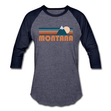 Montana Baseball T-Shirt - Retro Mountain Unisex Montana Raglan T Shirt - heather blue/navy