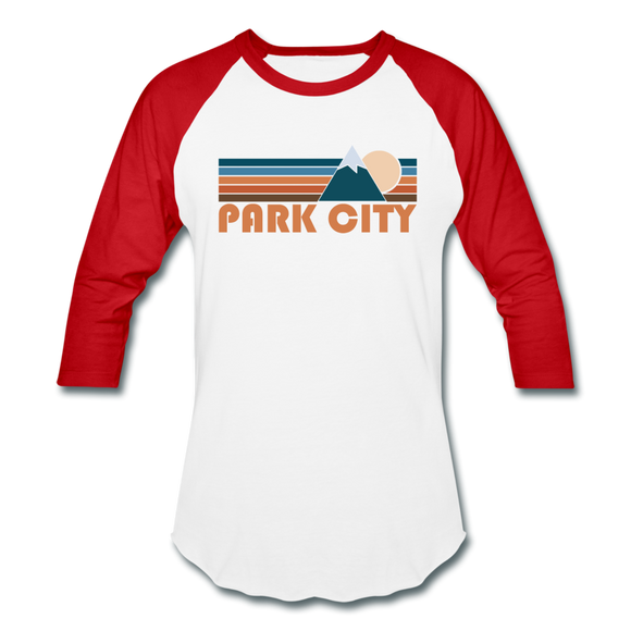 Park City, Utah Baseball T-Shirt - Retro Mountain Unisex Park City Raglan T Shirt - white/red